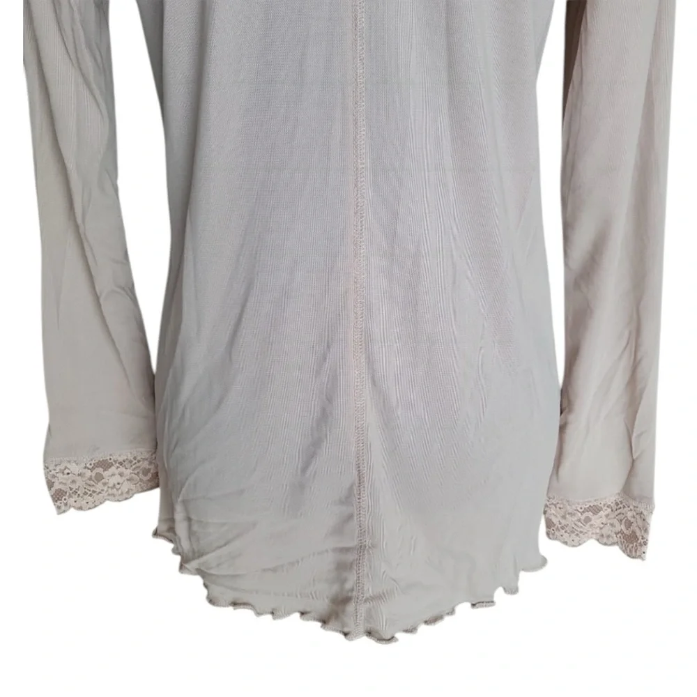 LOGO by Lori Goldstein Sheer Lace Trim Long Sleeve Top in Beige Size XL - Picture 8 of 11